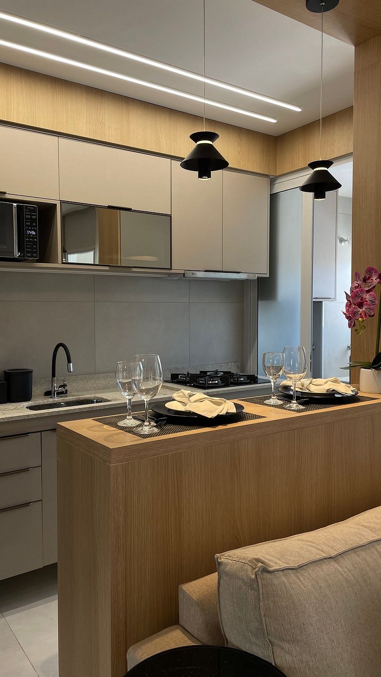 Apartamento com churrasqueira e piscina em Bauru